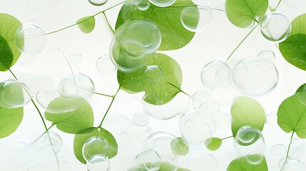 Poster -  a close up of a bunch of water drops on a green plant with a green leaf in the middle of the picture.  generative ai