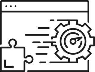 Poster - High speed website creation CMS content management system icon, internet business marketing, vector outline symbol. CMS web site creation for media content and digital data, thin line pictogram