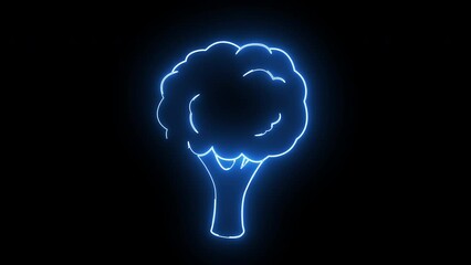 Wall Mural - Animated broccoli icon with neon effect