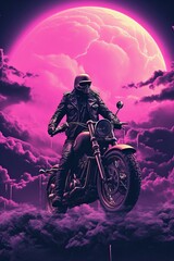 Sticker - a man on a motorcycle in the clouds