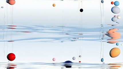 Wall Mural - a group of balls floating on top of a body of water in front of a sky filled with lots of clouds. ge