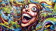 Psychedelic Psychosis To Wonderland, Unbelievable World Of Strange Monsters And Trippy Colors, Bulging Eyes And Broad Smile With White Teeth, What A Happy Place To Be.    
