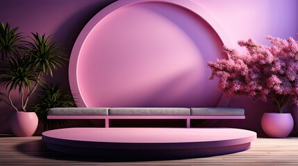 Wall Mural - Abstract purple studio background for product presentation. Empty room with shadows of window. Display product with blurred backdrop. Background with shadow. Generative AI