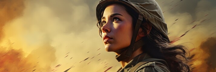 Wall Mural - A female soldier banner