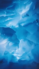 Wall Mural - Closeup of a glistening ice cave, the walls lined with icicles that glitter like diamonds and reflect an ethereal blue light.
