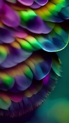 Wall Mural - Closeup The vibrant colors of a peas feathers are on full display as it fans out its magnificent tail. Each feather is a work of art, with intricate patterns and a mesmerizing array of colors
