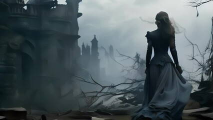 Wall Mural - closeup the wind howls through the decaying ruins of the castle, and with it, the mournful cries of 