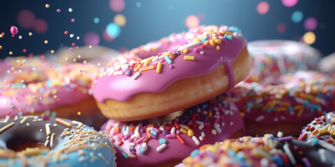 Canvas Print - A pile of donuts with colorful sprinkles. Suitable for bakery and dessert-related designs.