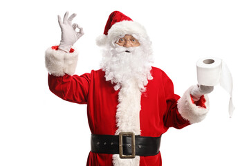 Poster - Santa claus holding a toilet paper roll and gesturing good sign