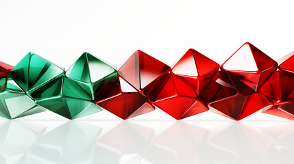 Red and green crystal white background, Christmas theme, 3D illustration.