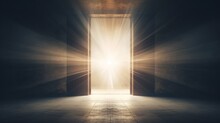 Open Door With Light At The End, New Life And Opportunity Concept, Changes And Right Decision