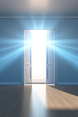 Sticker - open door with light at the end, new life and opportunity concept, changes and right decision