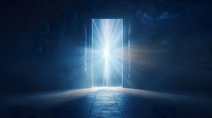Wall Mural - open door with light at the end, new life and opportunity concept, changes and right decision