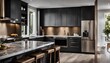 © sumera - modern kitchen interior with kitchen, interior house, A stylish kitchen with marble countertops, stainless steel appliances, and an open floor plan.