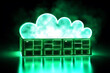 © Artofinnovation - Data server with neon glowing cloud icon, concept of cloud computing network and internet of things
