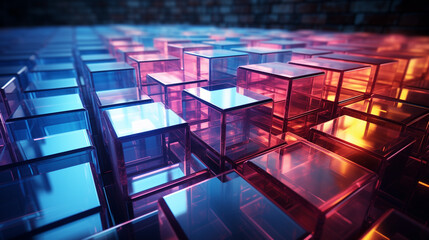 Wall Mural - a technology background with 3d neon cubes. generative ai.