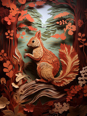 Wall Mural - Cut Paper Art of a Squirrel