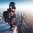 woman about to make the big leap and base jump in the city generative ai