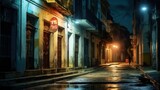 Fototapeta Londyn - Street of a Latin American city in night neon