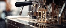 Close Up Photo Of Coffee Machine Being Rinsed With Bottomless Portafilter