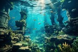 Fototapeta Do akwarium - Legendary Atlantis. The sunken continent of an ancient highly developed civilization. Underwater historical discoveries