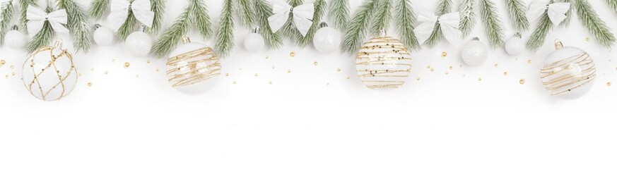 Wall Mural - White christmas border with gold isolated on white