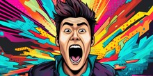 Vibrant Asian Man In Comic Style Shouts, Generative AI