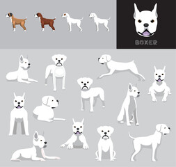 Wall Mural - Dog Boxer White Coat Cartoon Vector Illustration Color Variation Set