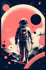 Wall Mural - vintage style illustration of a space astronaut. abstract science fiction poster or banner