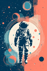 Wall Mural - vintage style illustration of a space astronaut. abstract science fiction poster or banner