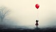 © Aisyah Faiha - Illustration of a Little Girl Holding a Red Balloon, Radiating Happiness