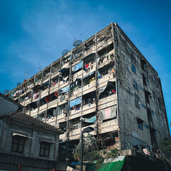 Wall Mural - View of poorly maintained apartment Old Building At Chinatown Bangkok Thailand