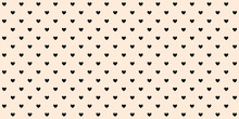 Black Hearts Seamless Pattern On Beige Background. Valentines Polka Dot Repeating Wallpaper. Heart-shaped Decorative Texture For Textile, Fabric, Cover, Poster, Banner, Print, Card. Vector Backdrop