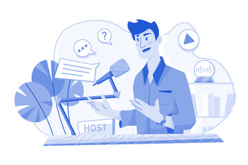 Wall Mural - Man Hosting Podcast Illustration concept on white background