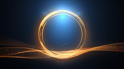 Wall Mural - Abstract golden ring with radiant light on blue canvas