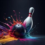 Fototapeta  - bowling ball hitting pin with splash