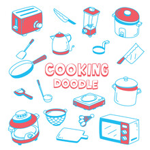 Doodle Cooking Equipment. Hand Drawing Vector Illustration Of Cooking.