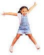 © Sumeet K/peopleimages.com - Excited, celebration and kid jump in portrait isolated on a transparent png background. Youth, smile and African girl child with freedom, energy and happy, funny laugh and having fun, dance and play.
