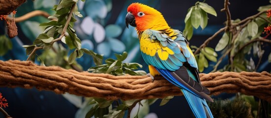 Wall Mural - A Loriinae parrot known as Parrot Lori perches on a branch inside a parrot aviary situated at the Gan Guru Zoo located in Kibbutz Nir David Israel