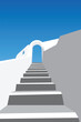© Panupat - illustrator The Stair with white construction and doors the sky