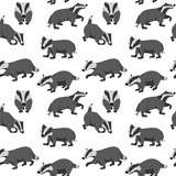 Fototapeta Pokój dzieciecy - vector drawing seamless pattern with badgers, hand drawn animals at white, cartoon style background for children textile or wallpaper