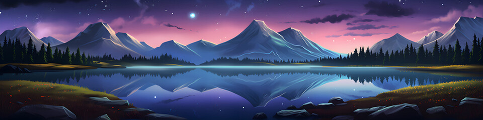 Wall Mural - Meteor lake landscape illustration background