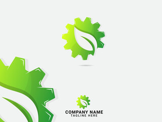 Wall Mural - Eco gear logo design. Gear logo. Business. Auto. Natural. Leaf logo with gear. Finance. Creative and colorful design. Premium. Green. Moder