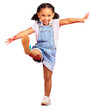 © Sumeet K/peopleimages.com - Kick legs, youth and girl with a smile, motion and happy childhood isolated against a transparent background. Png, female child or excited kid with movement, balance or happiness with energy or dance