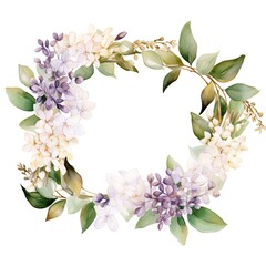 Wall Mural - Watercolor floral frame with text space. Watercolor illustration of floral frame with lilac and gold