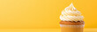 a yellow cupcake on a yellow background, advertising banner, web banner, Place for your text, copy space, empty space, Generative AI