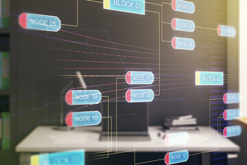 Wall Mural - abstract creative coding illustration and modern desktop with pc on background, software development