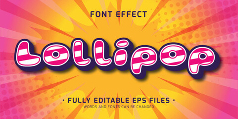 Wall Mural - vector editable lollipop candy kawaii doodle font effect