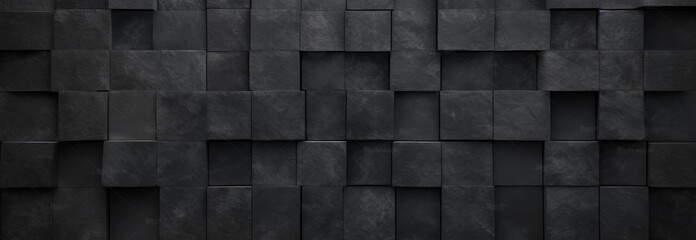 Black antharcite dark stone concrete cement texture with square cubes mosaic background panorama banner long