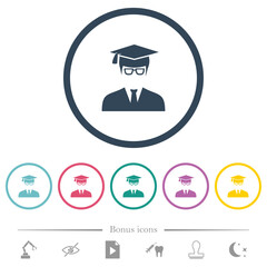 Sticker - Graduate male avatar flat color icons in round outlines